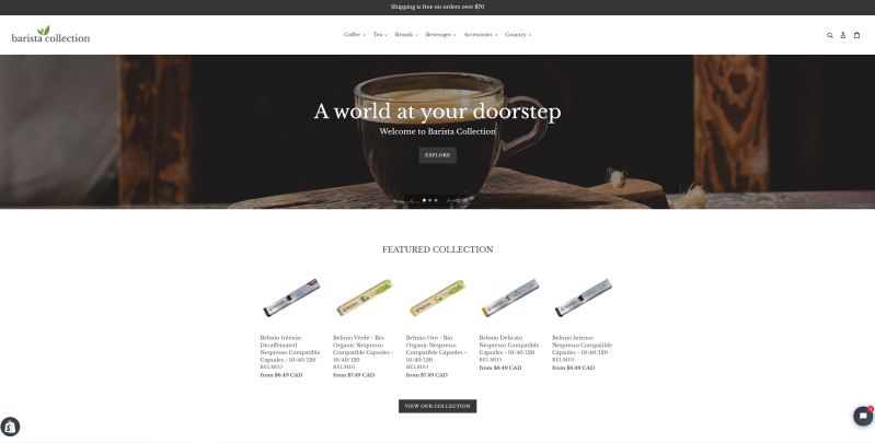 Barista Collection website header