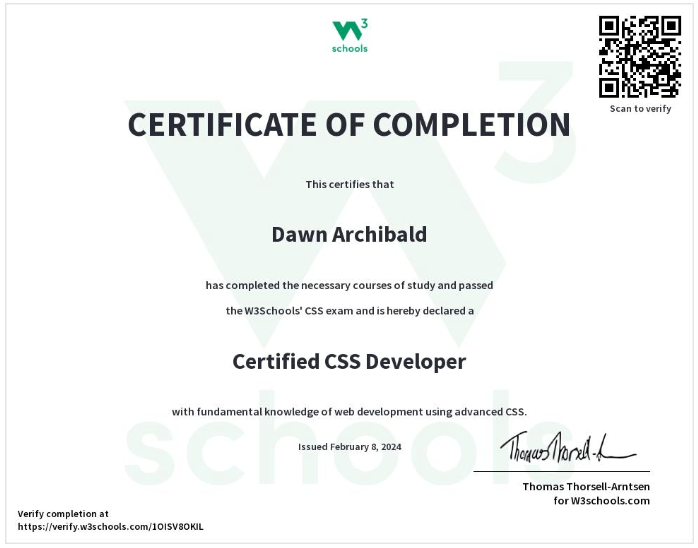 W3Schools Certified CSS Developer certificate