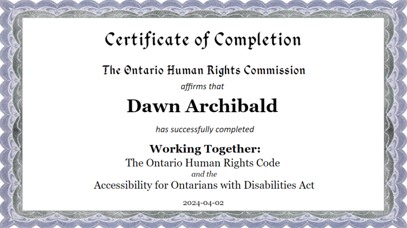 The Ontario Human Rights Commission certificate