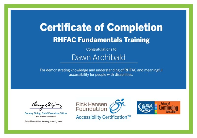 Rick Hansen Foundation Fundamentals Training certificate