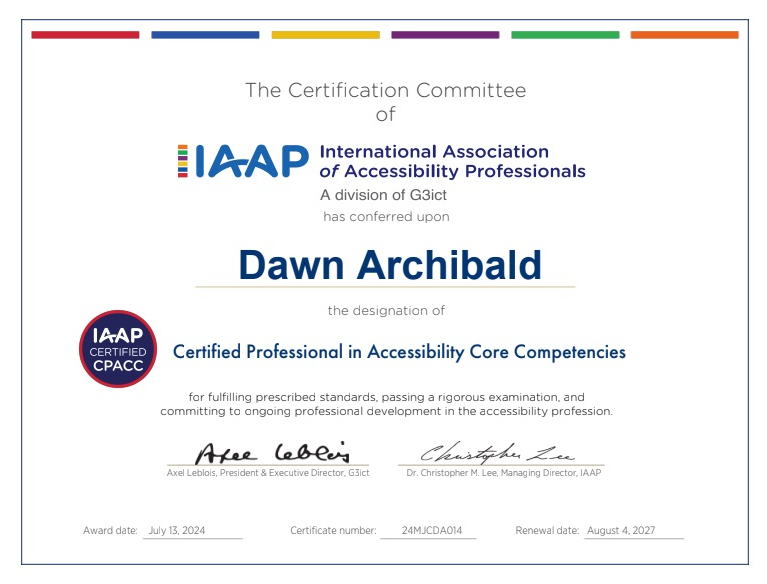 International Association of Accessibility Professionals (IAAP) certicate